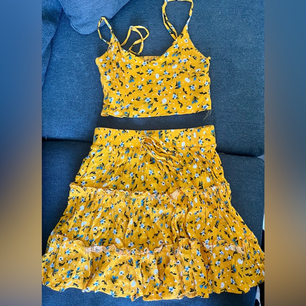 Yellow Floral Two Piece Set